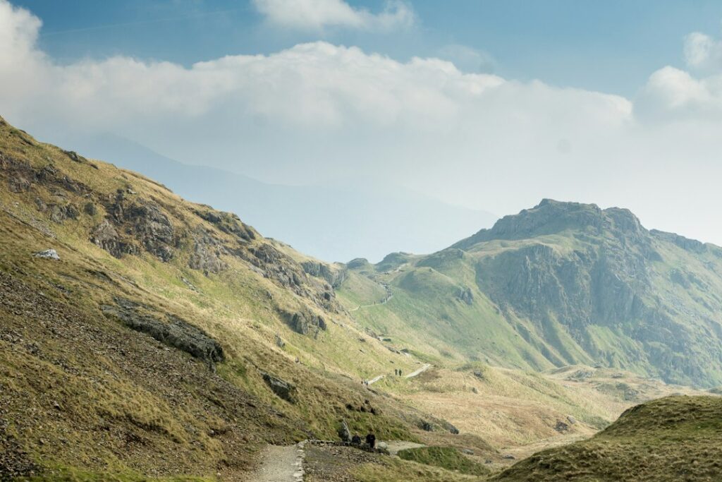 Great Langdale valley and mountains in the Lake District along the Cumbria Way