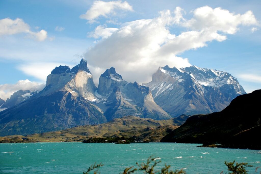 Mountain towers and turquoise lake in Torres del Paine, Patagonia